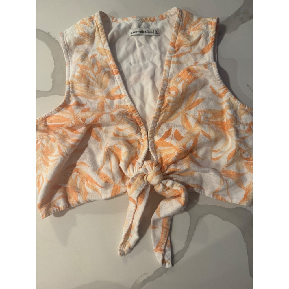 Abercrombie & Fitch Orange Tropical Leaf Tie Front‎ Crop Top Sleeveless Womens M